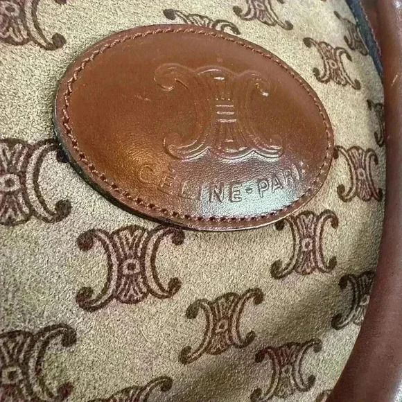 Authentic CELINE Blason pattern Suede Handbag Bostonbag Beige Vintage w/COA - Picture 10 of 14